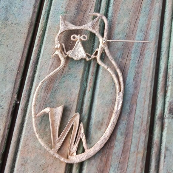 Vintage Fun Stylized Large Cat Pin Brooch Funky Grandmacore - Picture 5 of 5